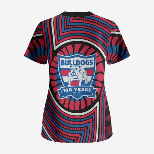 Western Bulldogs Scrub Top Indigenous Monochrome Dot Art Mascot Style
