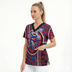 Western Bulldogs Scrub Top Indigenous Monochrome Dot Art Mascot Style