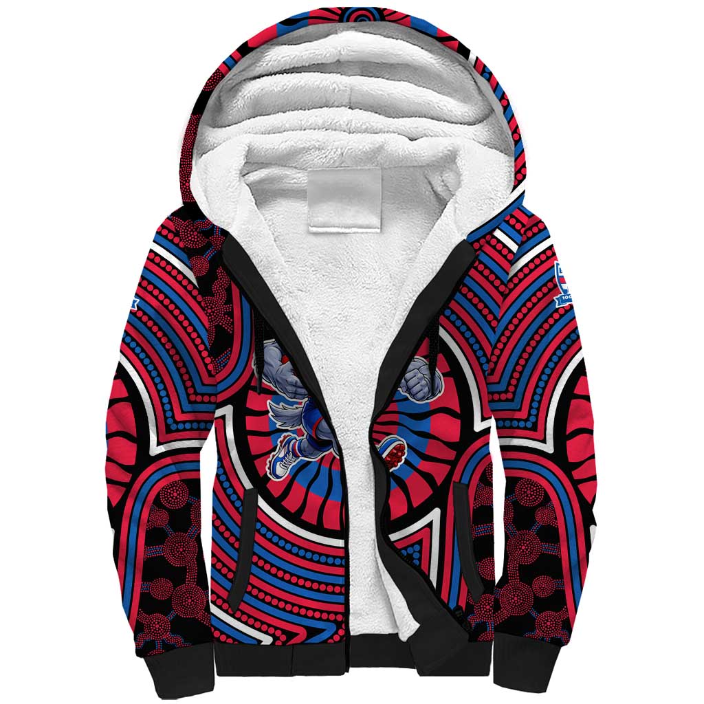 Western Bulldogs Sherpa Hoodie Indigenous Monochrome Dot Art Mascot Style