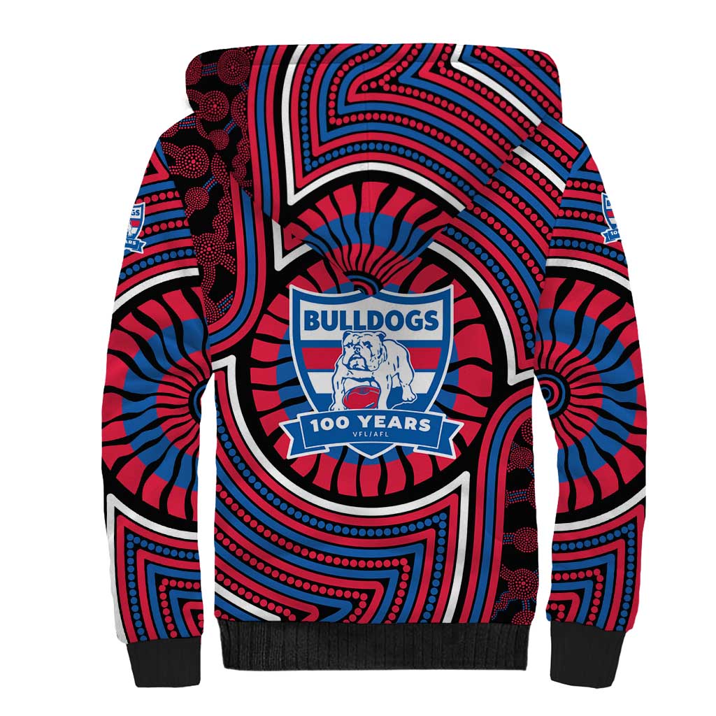Western Bulldogs Sherpa Hoodie Indigenous Monochrome Dot Art Mascot Style
