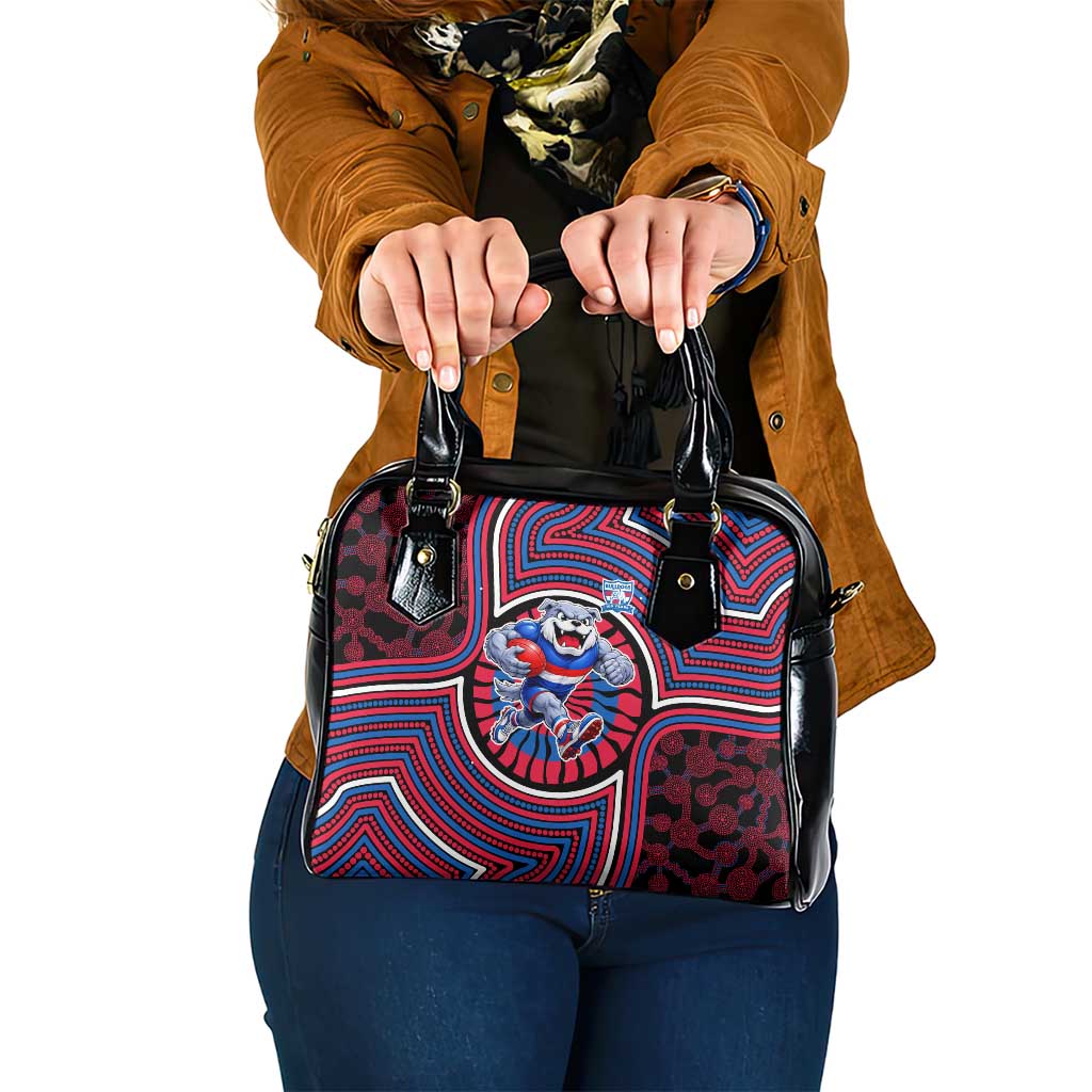 Western Bulldogs Shoulder Handbag Indigenous Monochrome Dot Art Mascot Style