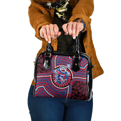 Western Bulldogs Shoulder Handbag Indigenous Monochrome Dot Art Mascot Style