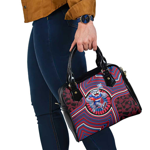 Western Bulldogs Shoulder Handbag Indigenous Monochrome Dot Art Mascot Style