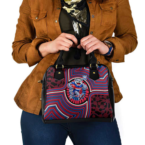 Western Bulldogs Shoulder Handbag Indigenous Monochrome Dot Art Mascot Style