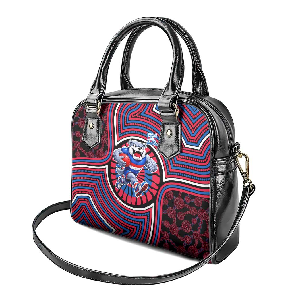 Western Bulldogs Shoulder Handbag Indigenous Monochrome Dot Art Mascot Style