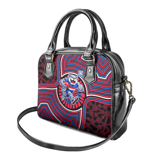 Western Bulldogs Shoulder Handbag Indigenous Monochrome Dot Art Mascot Style