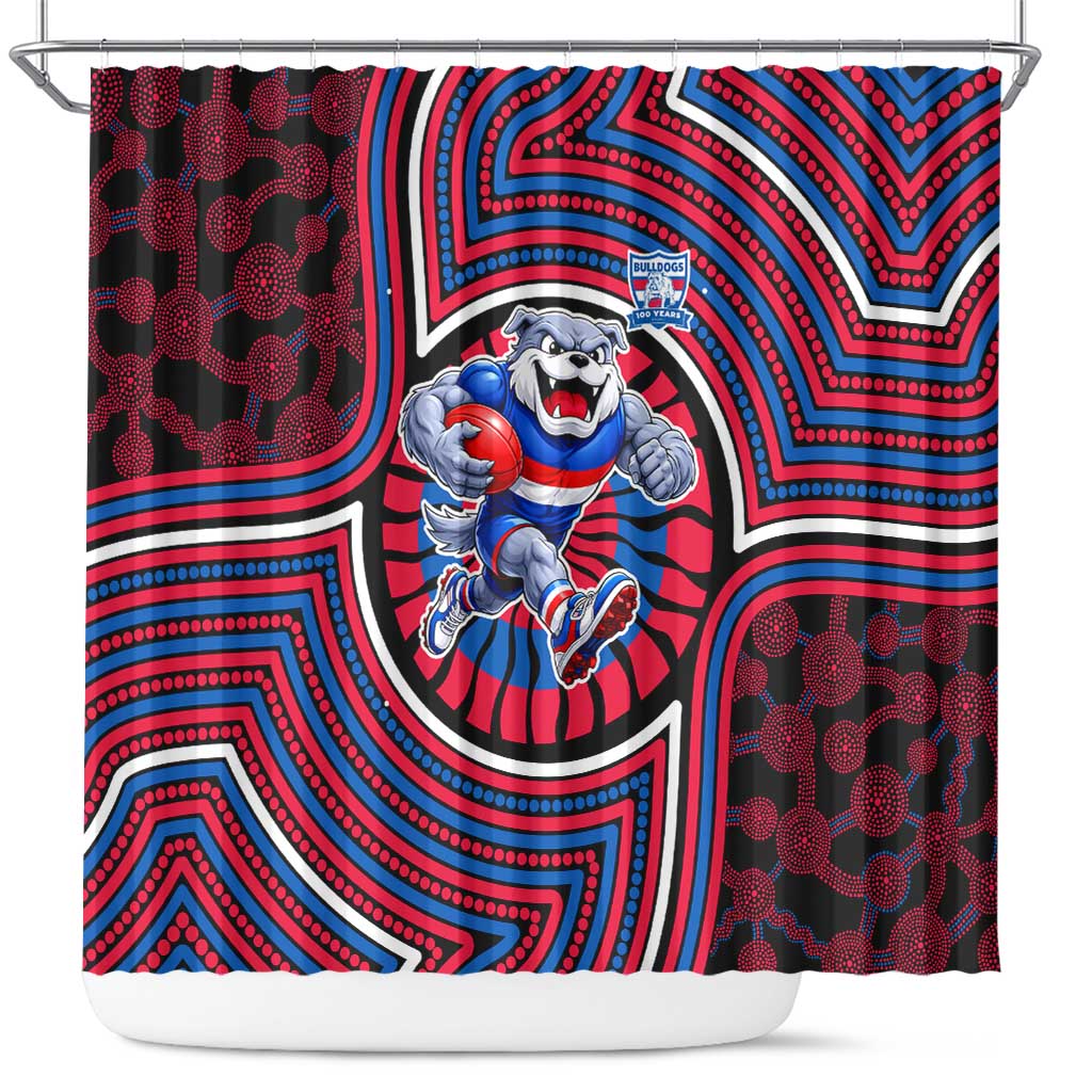 Western Bulldogs Shower Curtain Indigenous Monochrome Dot Art Mascot Style