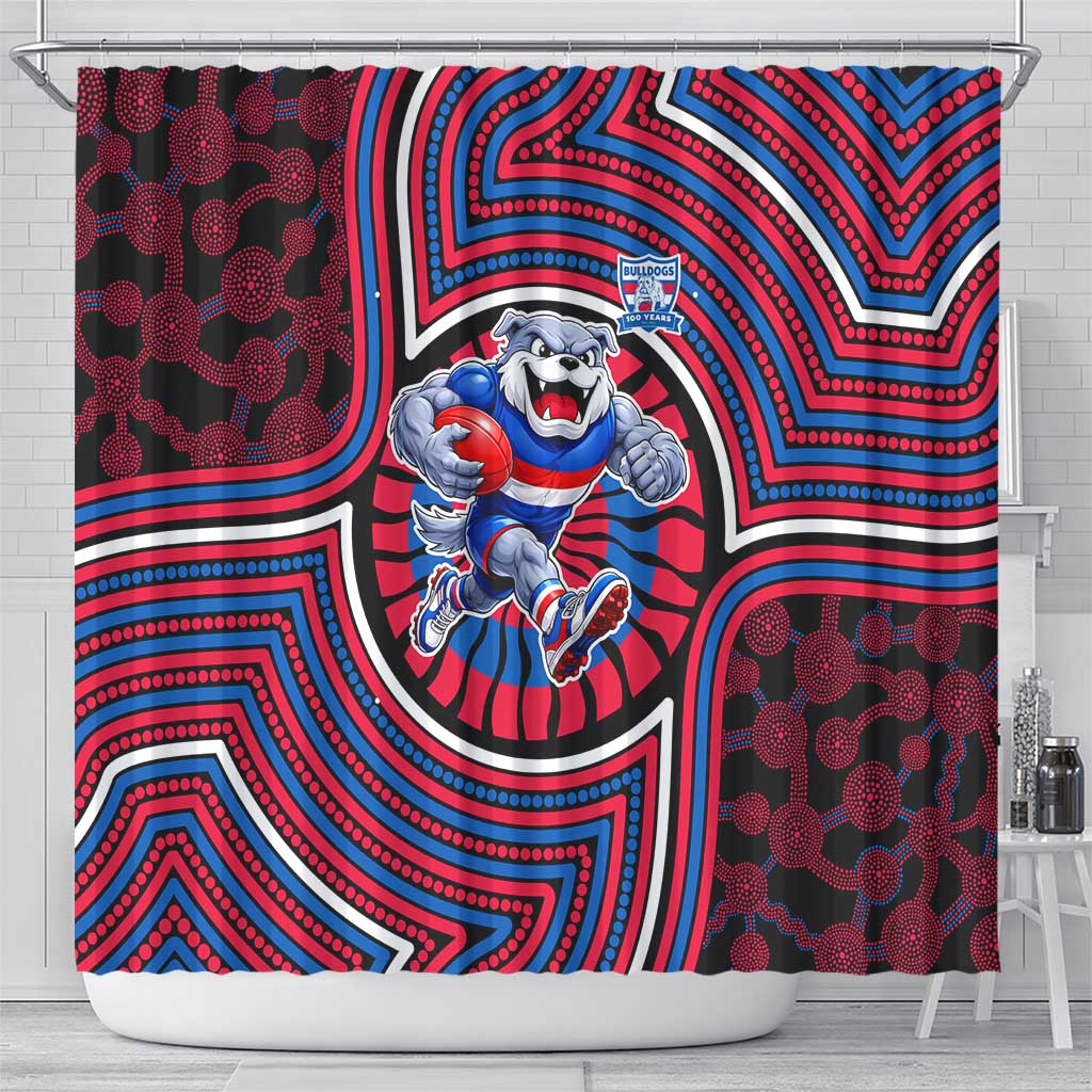 Western Bulldogs Shower Curtain Indigenous Monochrome Dot Art Mascot Style