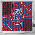 Western Bulldogs Shower Curtain Indigenous Monochrome Dot Art Mascot Style
