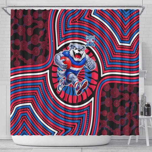 Western Bulldogs Shower Curtain Indigenous Monochrome Dot Art Mascot Style