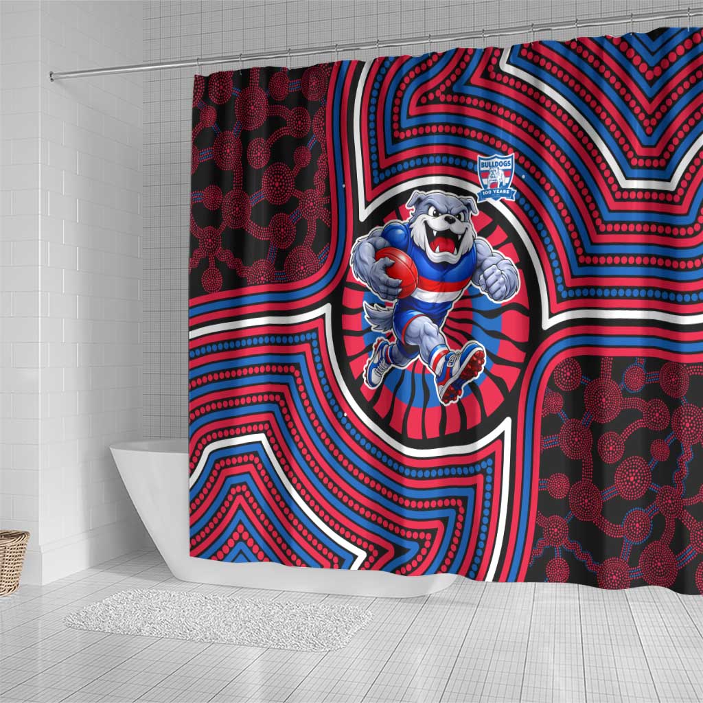 Western Bulldogs Shower Curtain Indigenous Monochrome Dot Art Mascot Style