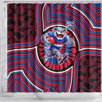 Western Bulldogs Shower Curtain Indigenous Monochrome Dot Art Mascot Style