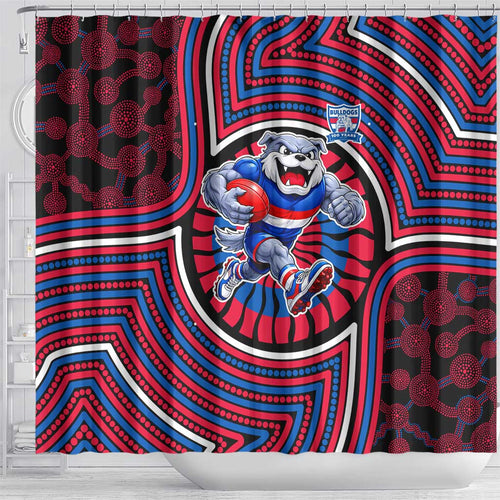 Western Bulldogs Shower Curtain Indigenous Monochrome Dot Art Mascot Style
