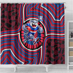 Western Bulldogs Shower Curtain Indigenous Monochrome Dot Art Mascot Style
