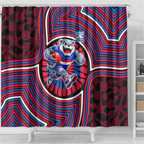 Western Bulldogs Shower Curtain Indigenous Monochrome Dot Art Mascot Style
