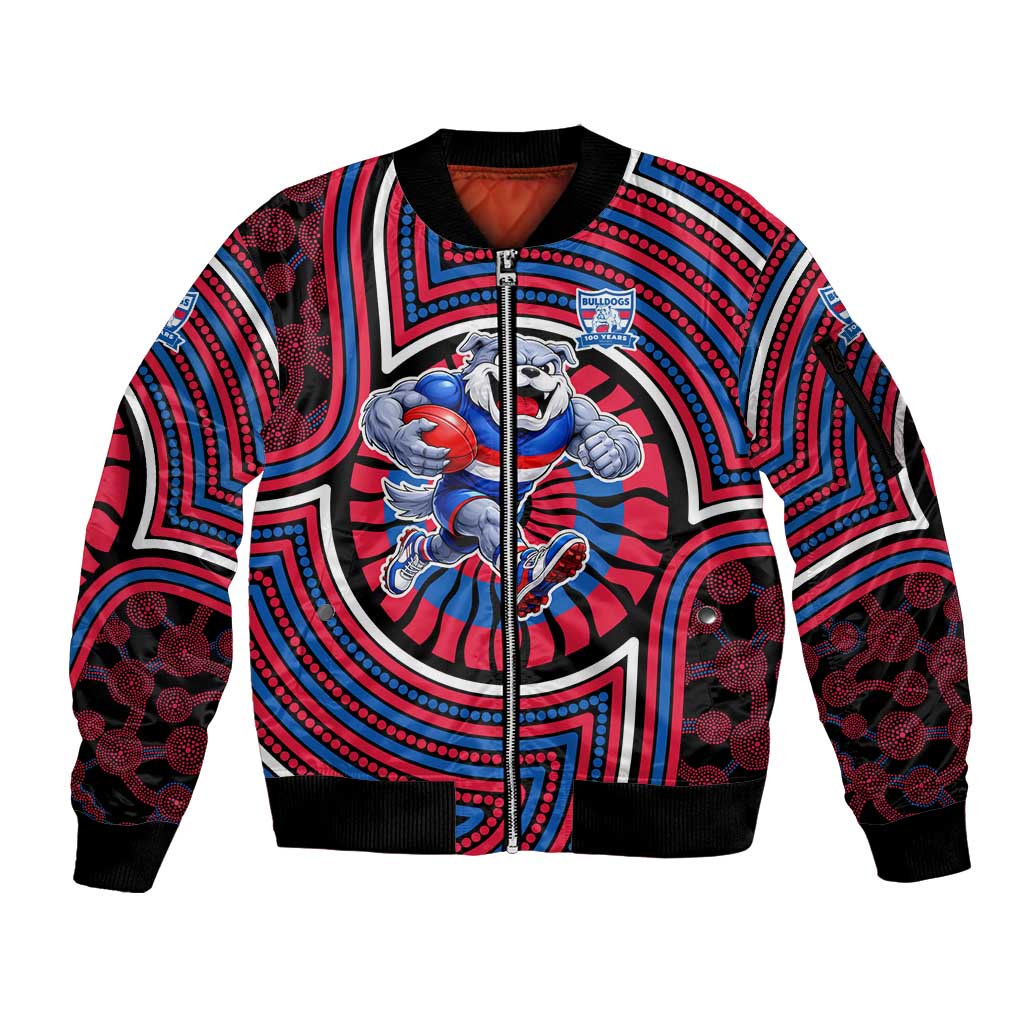 Western Bulldogs Sleeve Zip Bomber Jacket Indigenous Monochrome Dot Art Mascot Style