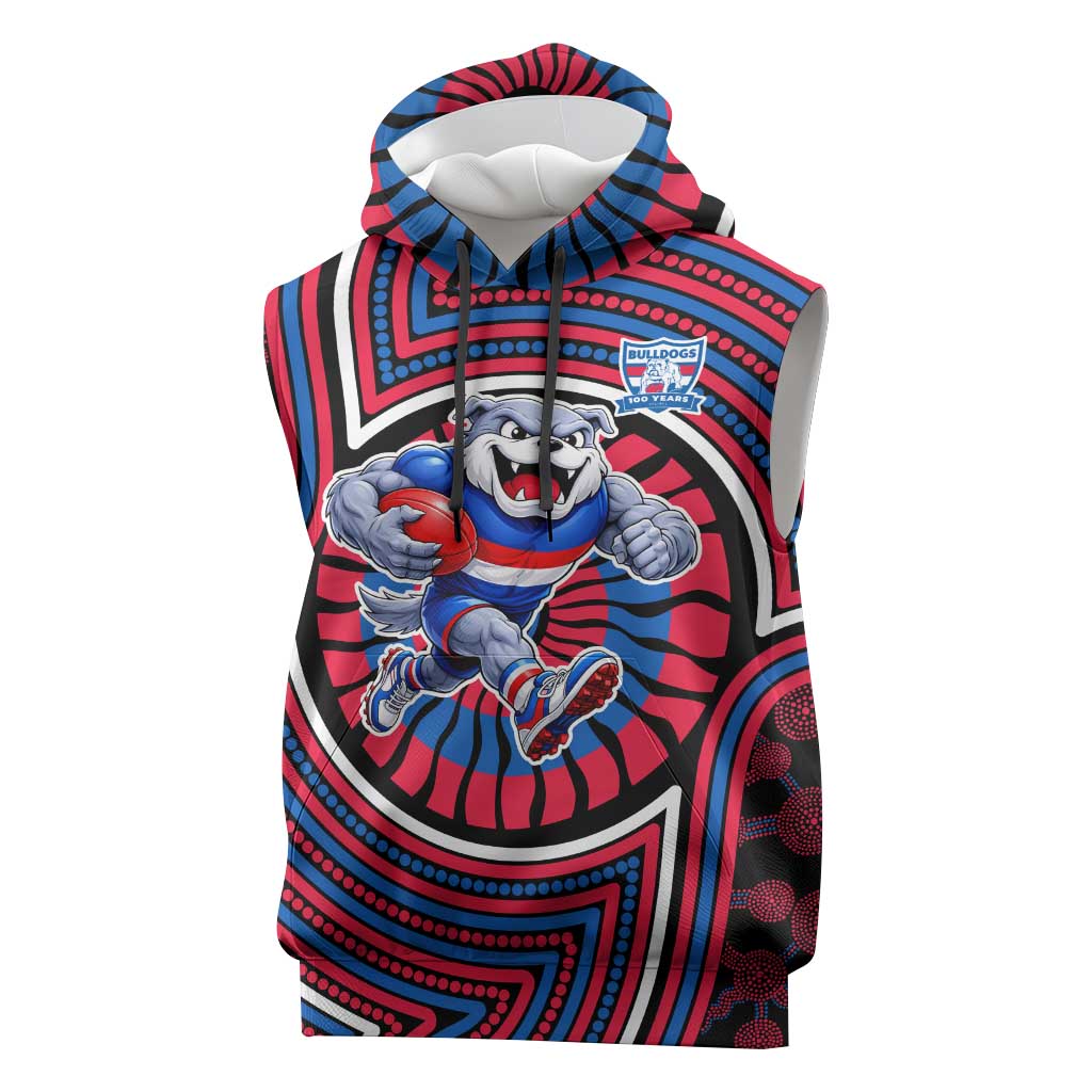 Western Bulldogs Sleeveless Hoodie Indigenous Monochrome Dot Art Mascot Style