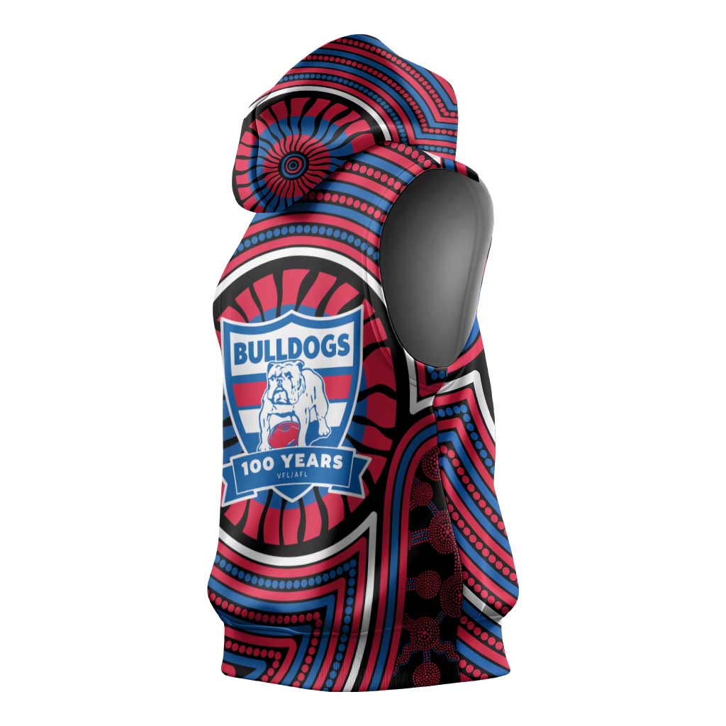 Western Bulldogs Sleeveless Hoodie Indigenous Monochrome Dot Art Mascot Style