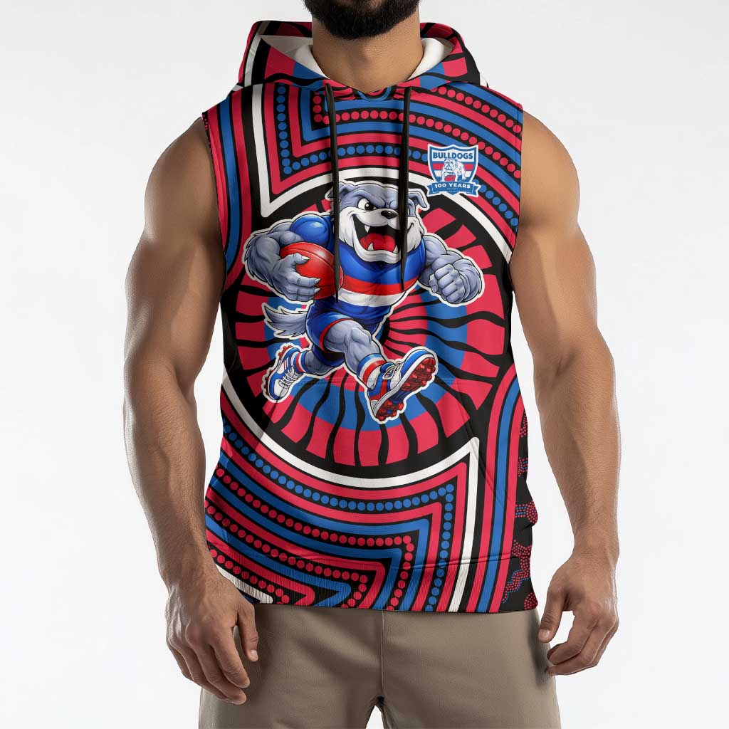Western Bulldogs Sleeveless Hoodie Indigenous Monochrome Dot Art Mascot Style