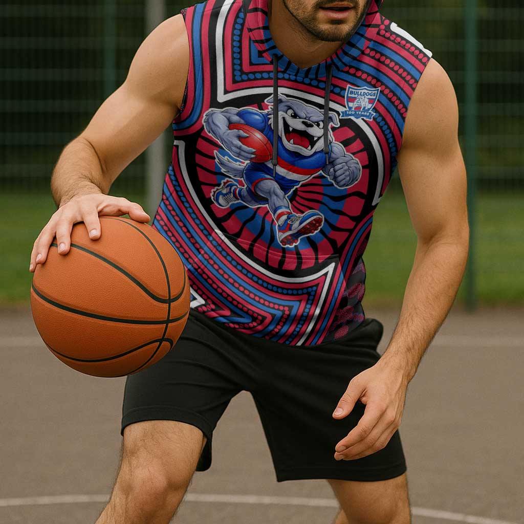 Western Bulldogs Sleeveless Hoodie Indigenous Monochrome Dot Art Mascot Style
