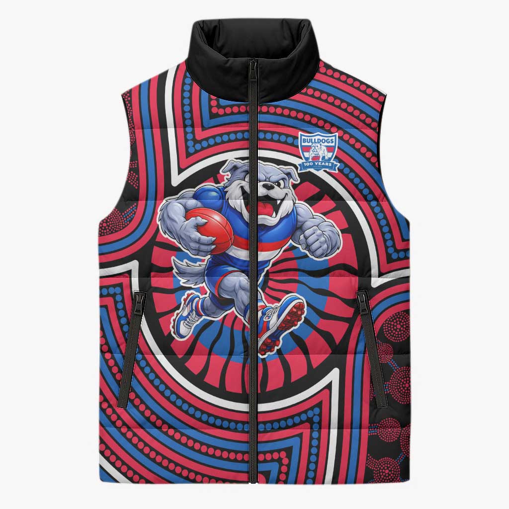 Western Bulldogs Sleeveless Puffer Jacket Indigenous Monochrome Dot Art Mascot Style