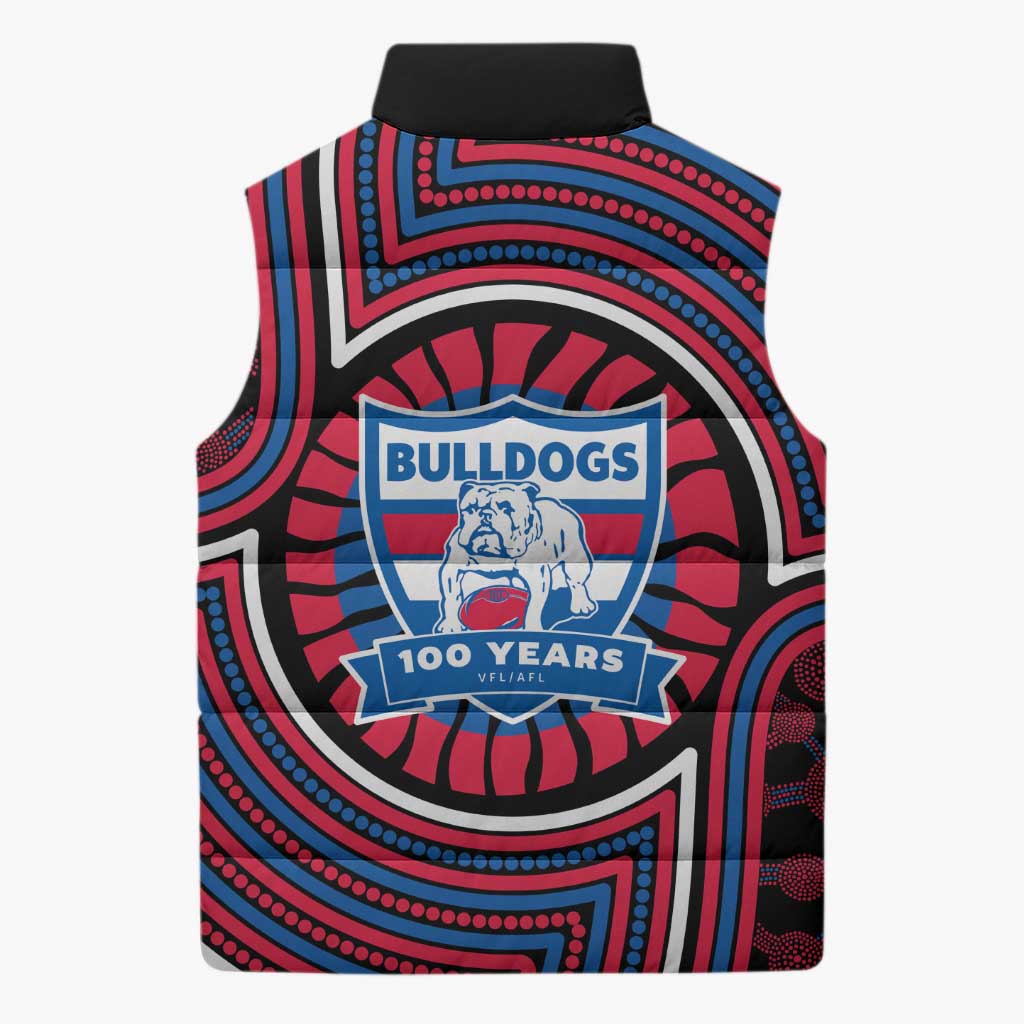 Western Bulldogs Sleeveless Puffer Jacket Indigenous Monochrome Dot Art Mascot Style
