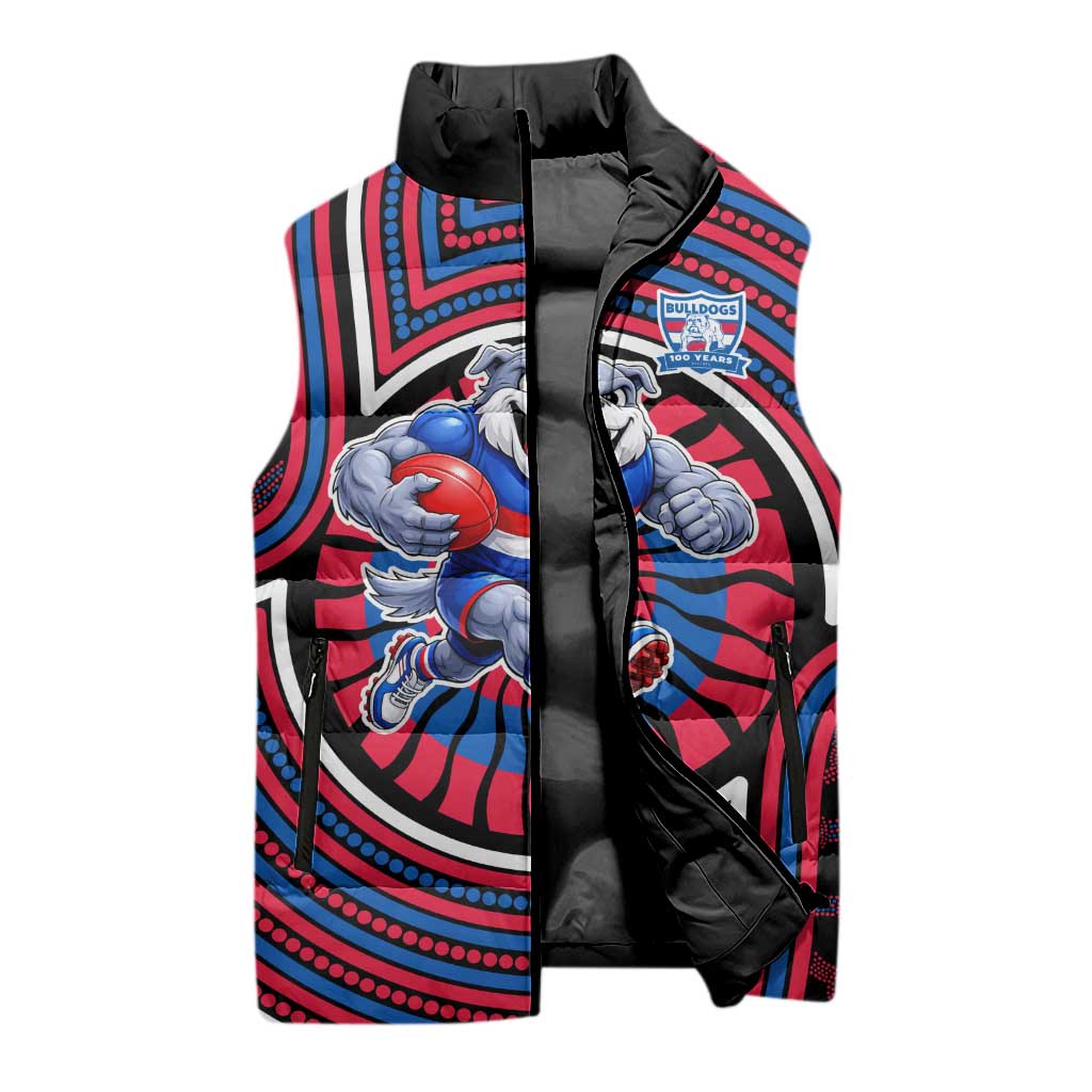 Western Bulldogs Sleeveless Puffer Jacket Indigenous Monochrome Dot Art Mascot Style