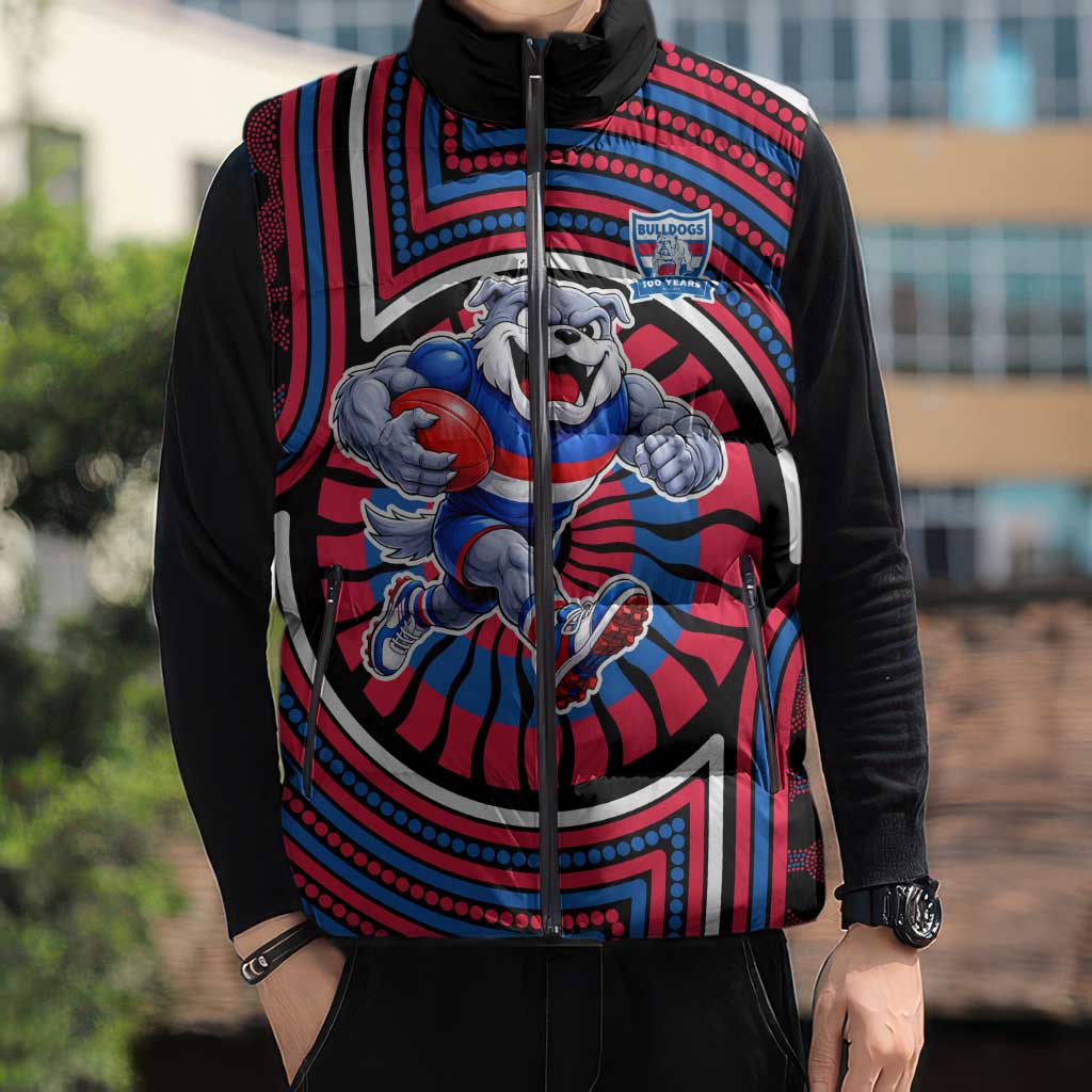Western Bulldogs Sleeveless Puffer Jacket Indigenous Monochrome Dot Art Mascot Style
