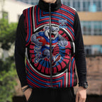 Western Bulldogs Sleeveless Puffer Jacket Indigenous Monochrome Dot Art Mascot Style
