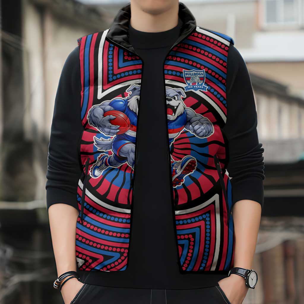 Western Bulldogs Sleeveless Puffer Jacket Indigenous Monochrome Dot Art Mascot Style