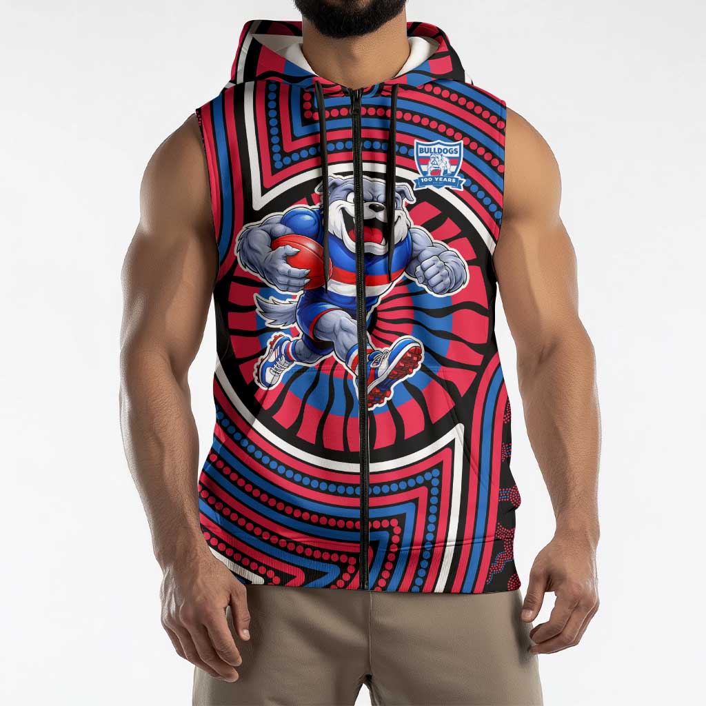 Western Bulldogs Sleeveless Zip Hoodie Indigenous Monochrome Dot Art Mascot Style