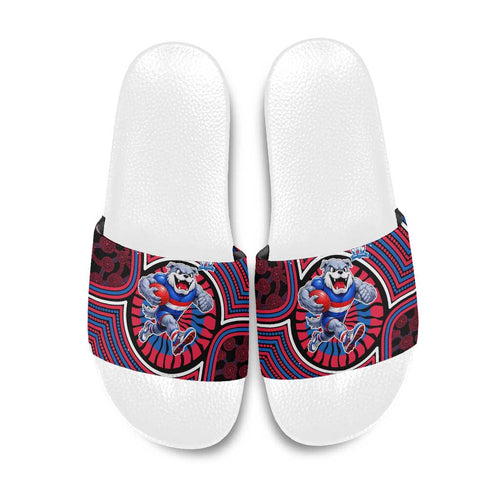 Western Bulldogs Slide Sandals Indigenous Monochrome Dot Art Mascot Style