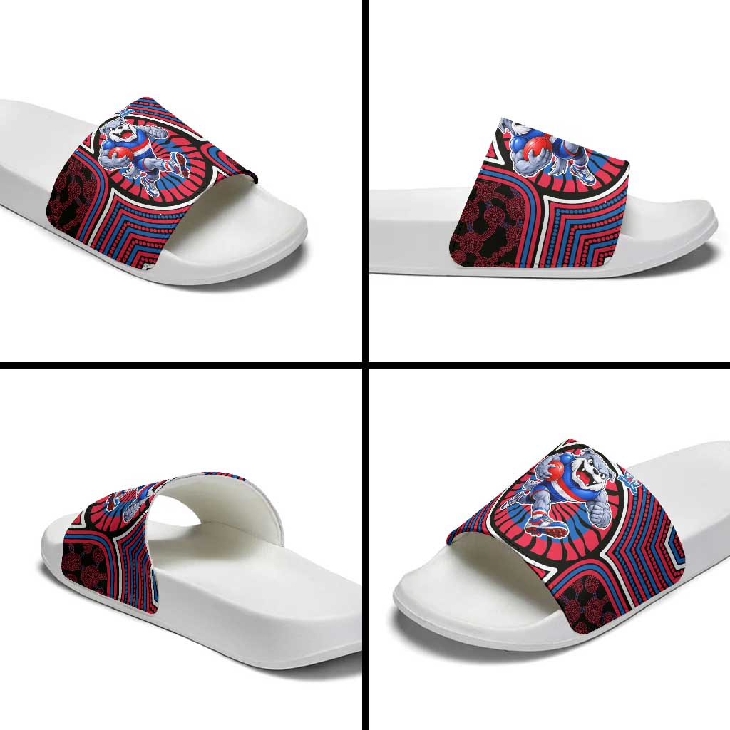 Western Bulldogs Slide Sandals Indigenous Monochrome Dot Art Mascot Style