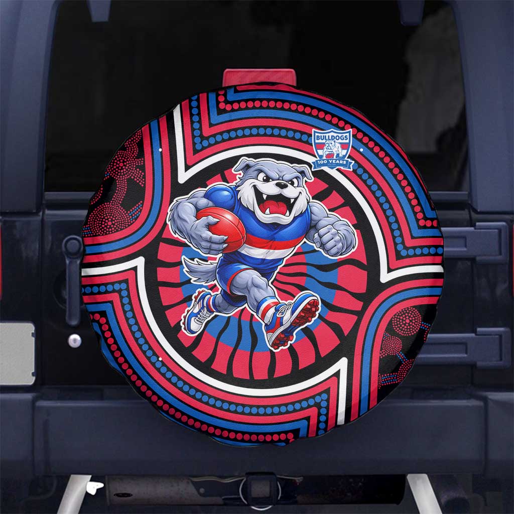 Western Bulldogs Spare Tire Cover Indigenous Monochrome Dot Art Mascot Style