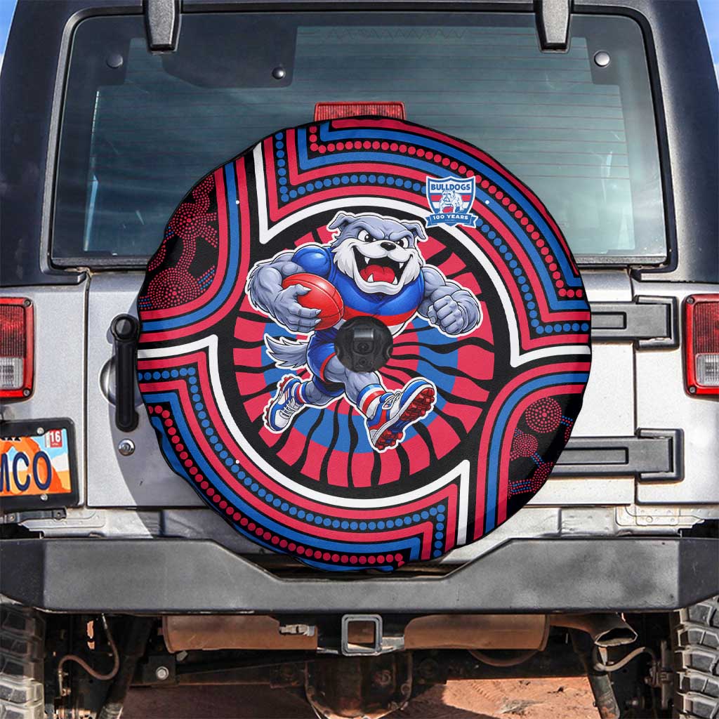 Western Bulldogs Spare Tire Cover Indigenous Monochrome Dot Art Mascot Style