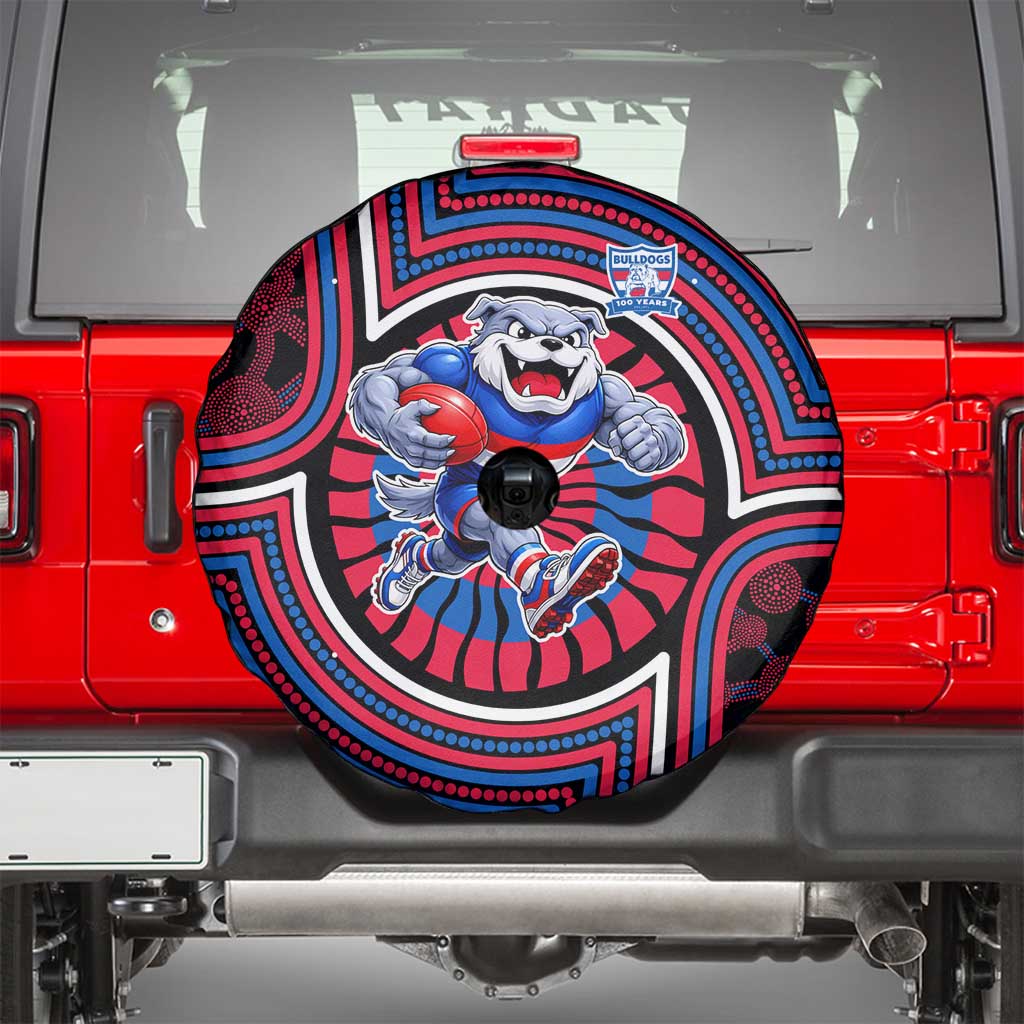 Western Bulldogs Spare Tire Cover Indigenous Monochrome Dot Art Mascot Style