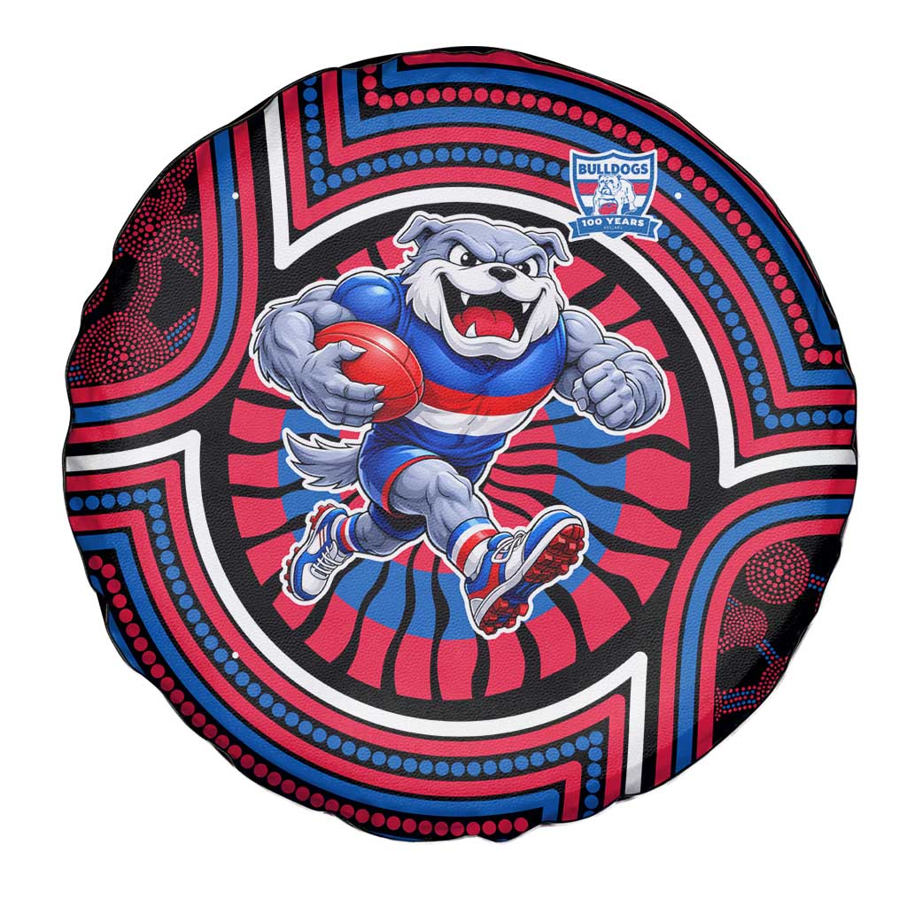 Western Bulldogs Spare Tire Cover Indigenous Monochrome Dot Art Mascot Style