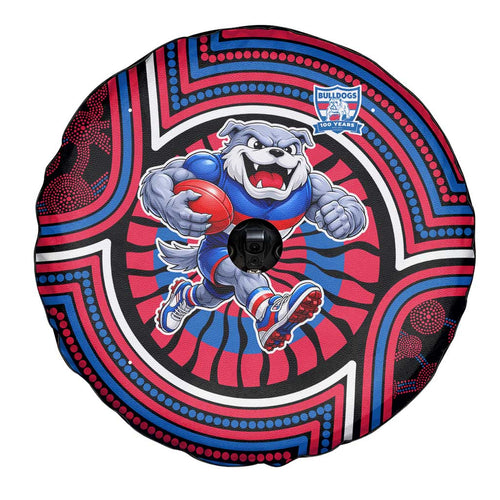 Western Bulldogs Spare Tire Cover Indigenous Monochrome Dot Art Mascot Style