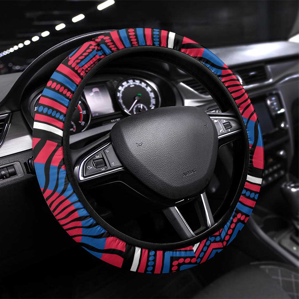 Western Bulldogs Steering Wheel Cover Indigenous Monochrome Dot Art Mascot Style