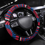 Western Bulldogs Steering Wheel Cover Indigenous Monochrome Dot Art Mascot Style