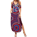 Western Bulldogs Summer Maxi Dress Indigenous Monochrome Dot Art Mascot Style