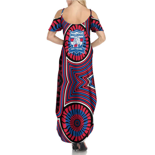 Western Bulldogs Summer Maxi Dress Indigenous Monochrome Dot Art Mascot Style