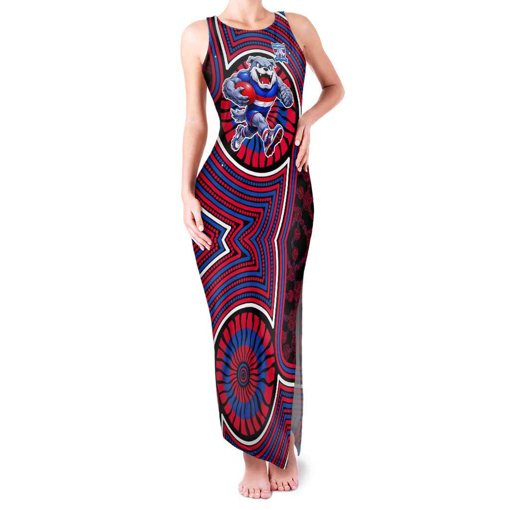 Western Bulldogs Tank Maxi Dress Indigenous Monochrome Dot Art Mascot Style