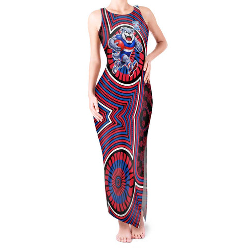 Western Bulldogs Tank Maxi Dress Indigenous Monochrome Dot Art Mascot Style