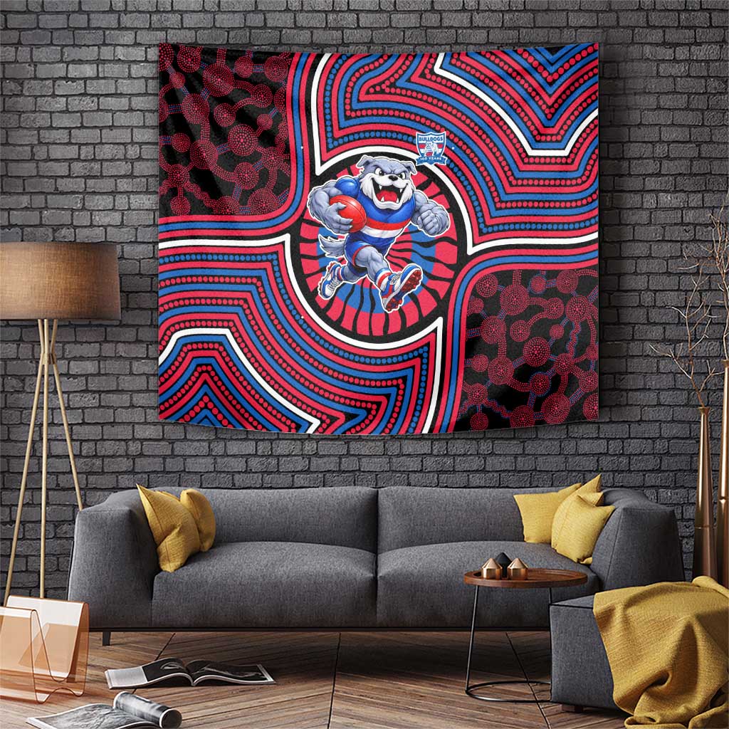 Western Bulldogs Tapestry Indigenous Monochrome Dot Art Mascot Style
