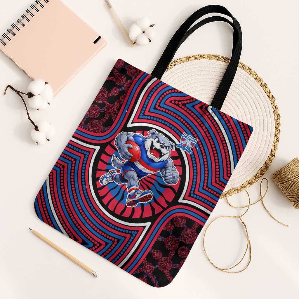 Western Bulldogs Tote Bag Indigenous Monochrome Dot Art Mascot Style