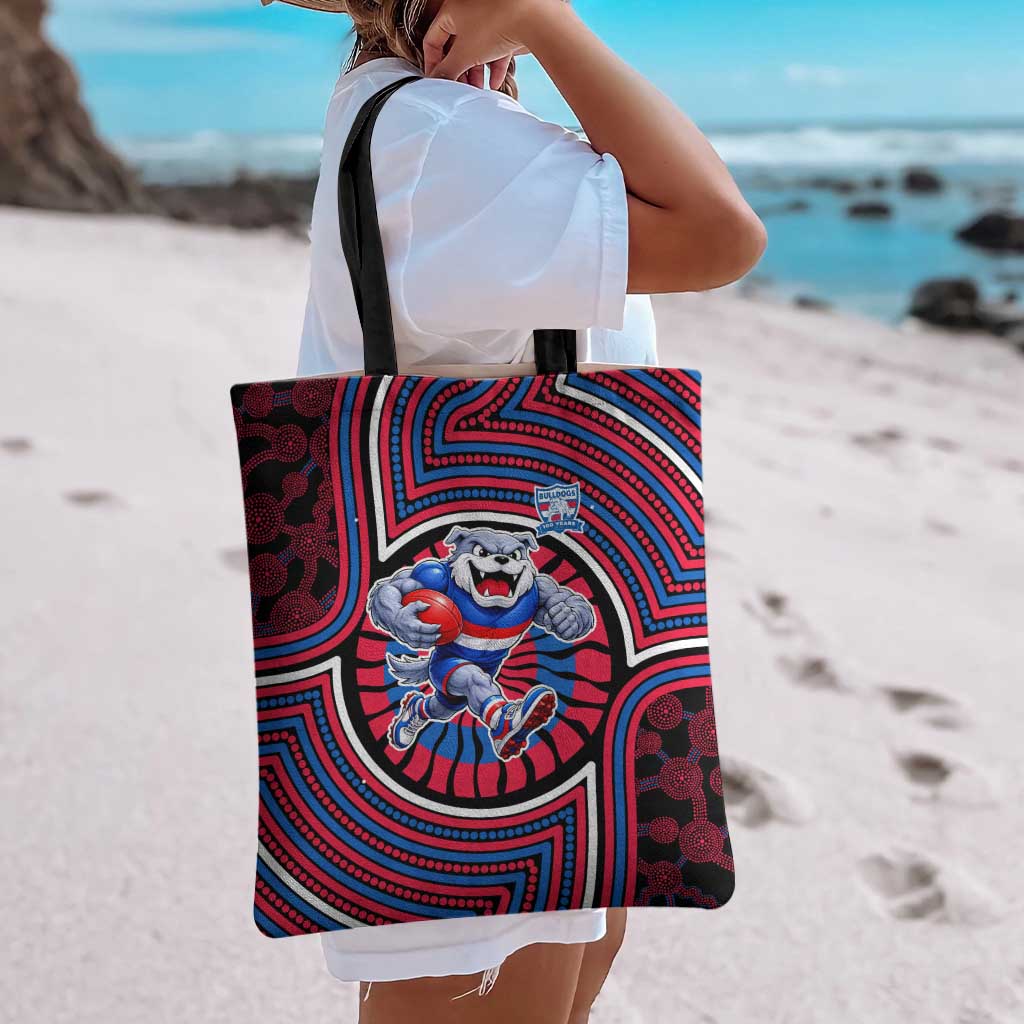 Western Bulldogs Tote Bag Indigenous Monochrome Dot Art Mascot Style