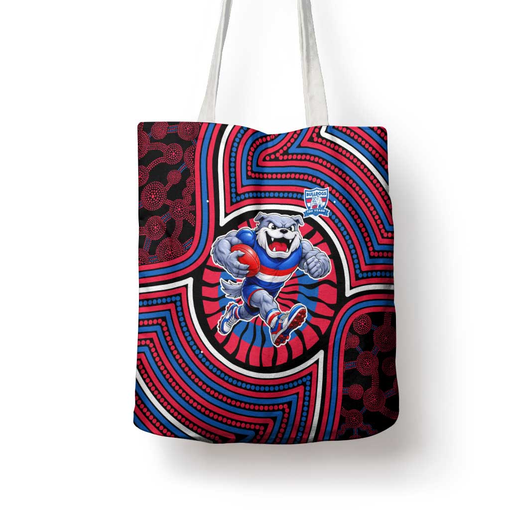 Western Bulldogs Tote Bag Indigenous Monochrome Dot Art Mascot Style