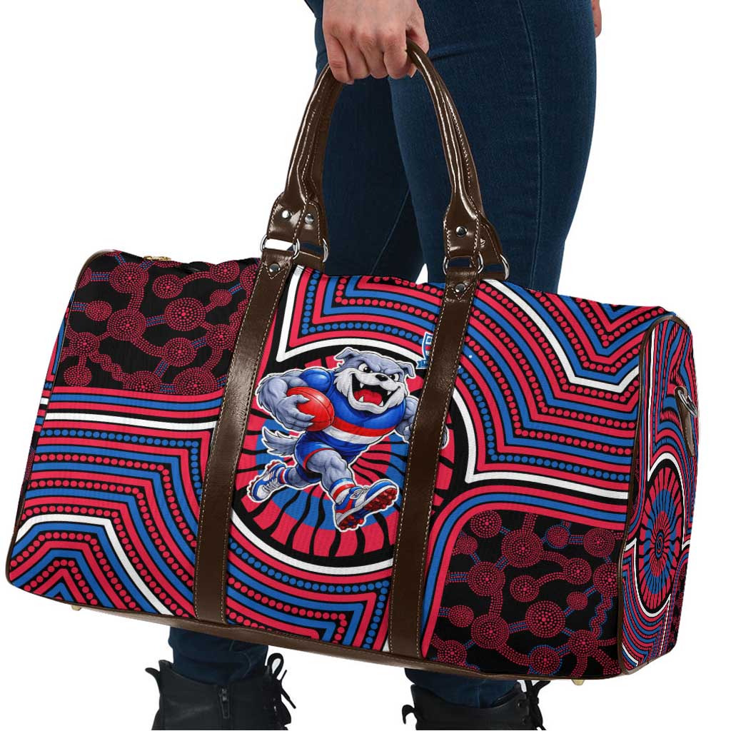 Western Bulldogs Travel Bag Indigenous Monochrome Dot Art Mascot Style