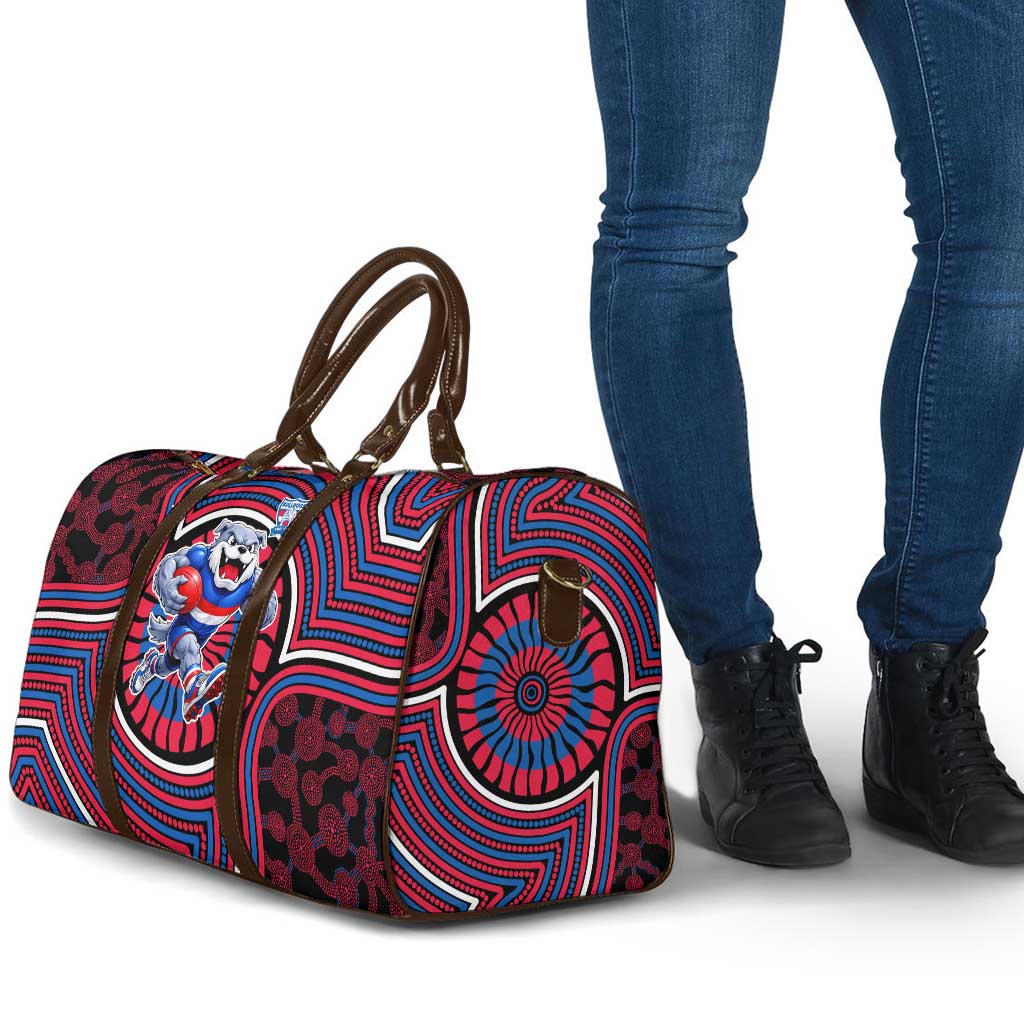 Western Bulldogs Travel Bag Indigenous Monochrome Dot Art Mascot Style